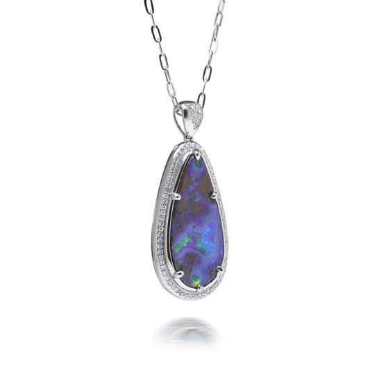 Platinum Opal And Diamond Pendant Necklace