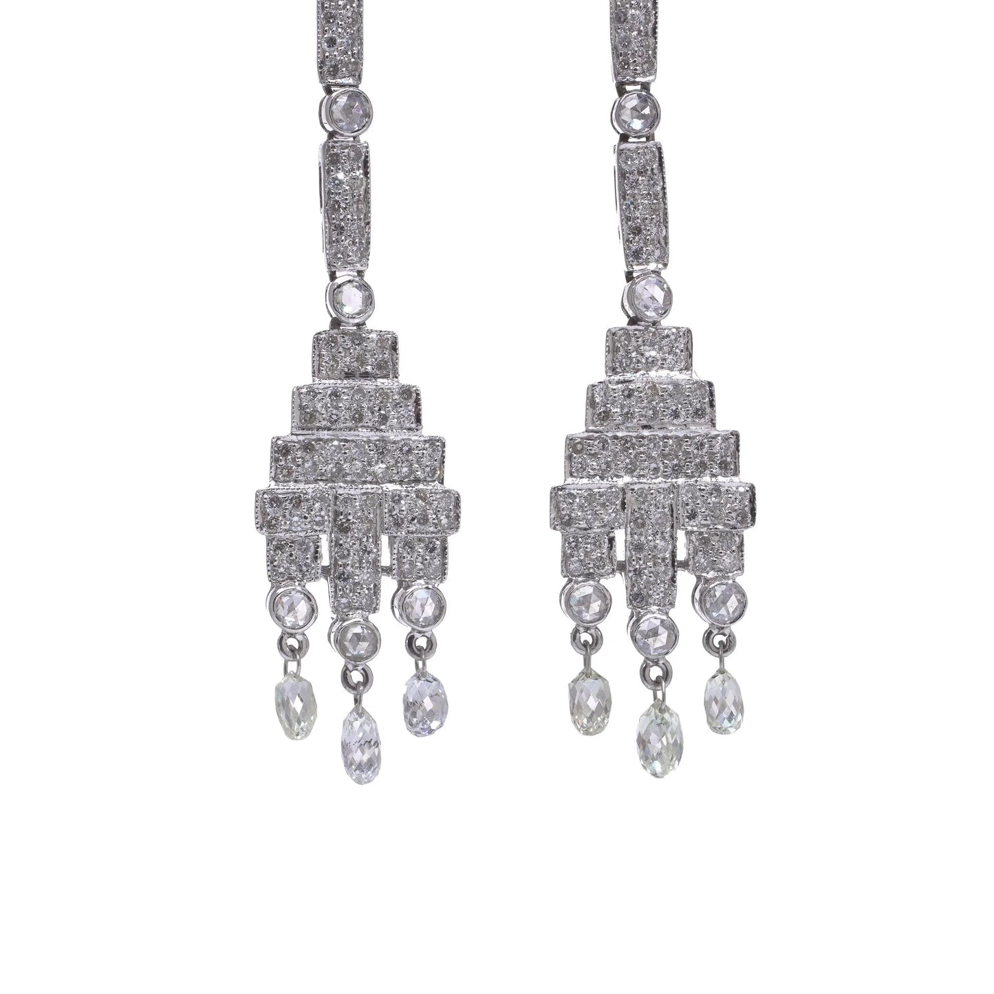 Vintage Art Deco Style Diamond Briolettes Drop Earrings, 2cts