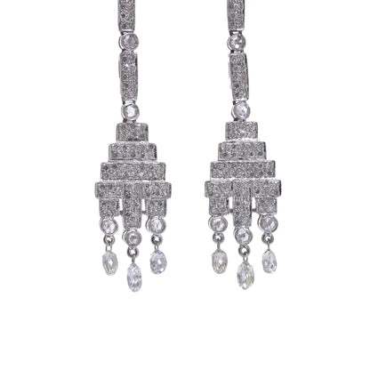 Vintage Art Deco Style Diamond Briolettes Drop Earrings, 2cts