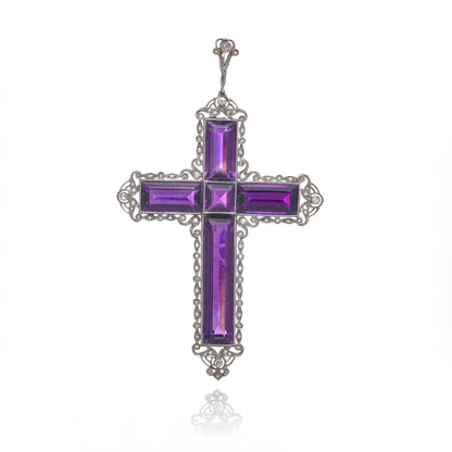 Edwardian 18 Carat Gold and Silver Amethyst Cross Pendant