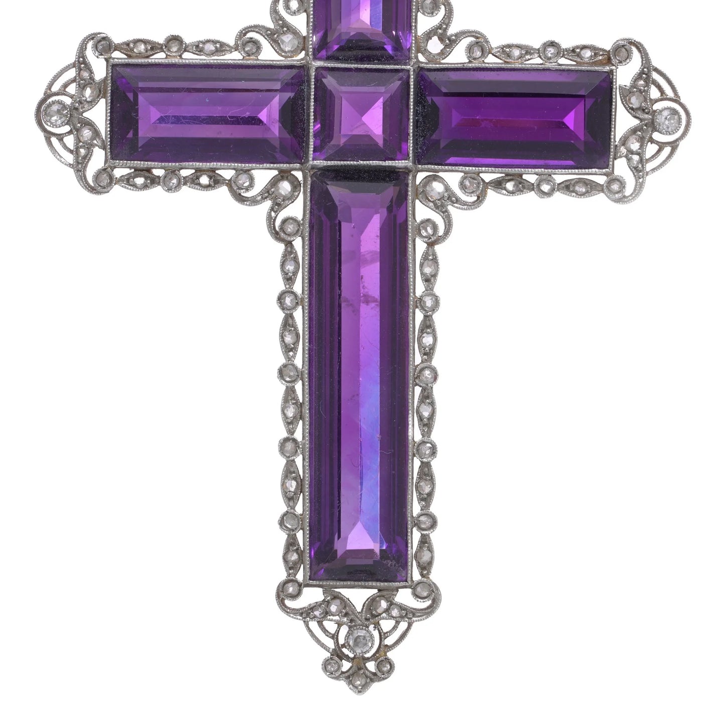 Edwardian 18 Carat Gold and Silver Amethyst Cross Pendant