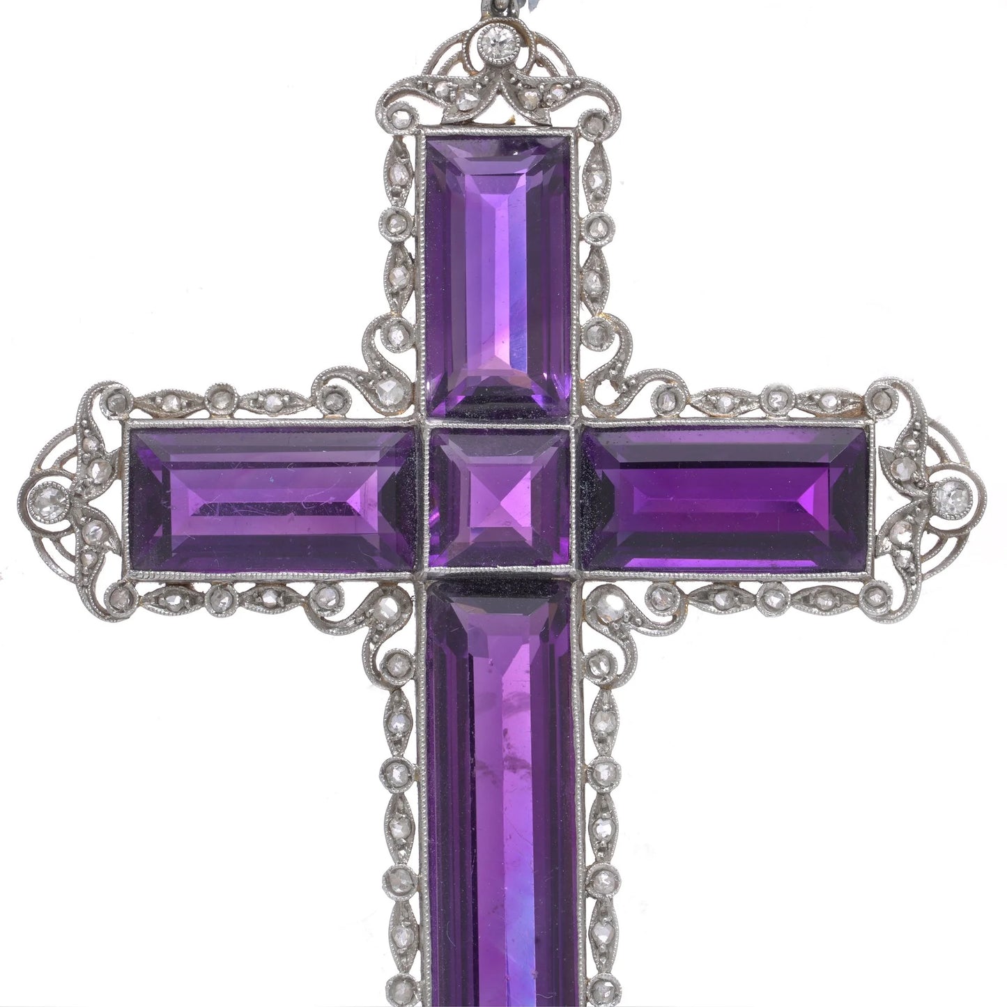 Edwardian 18 Carat Gold and Silver Amethyst Cross Pendant