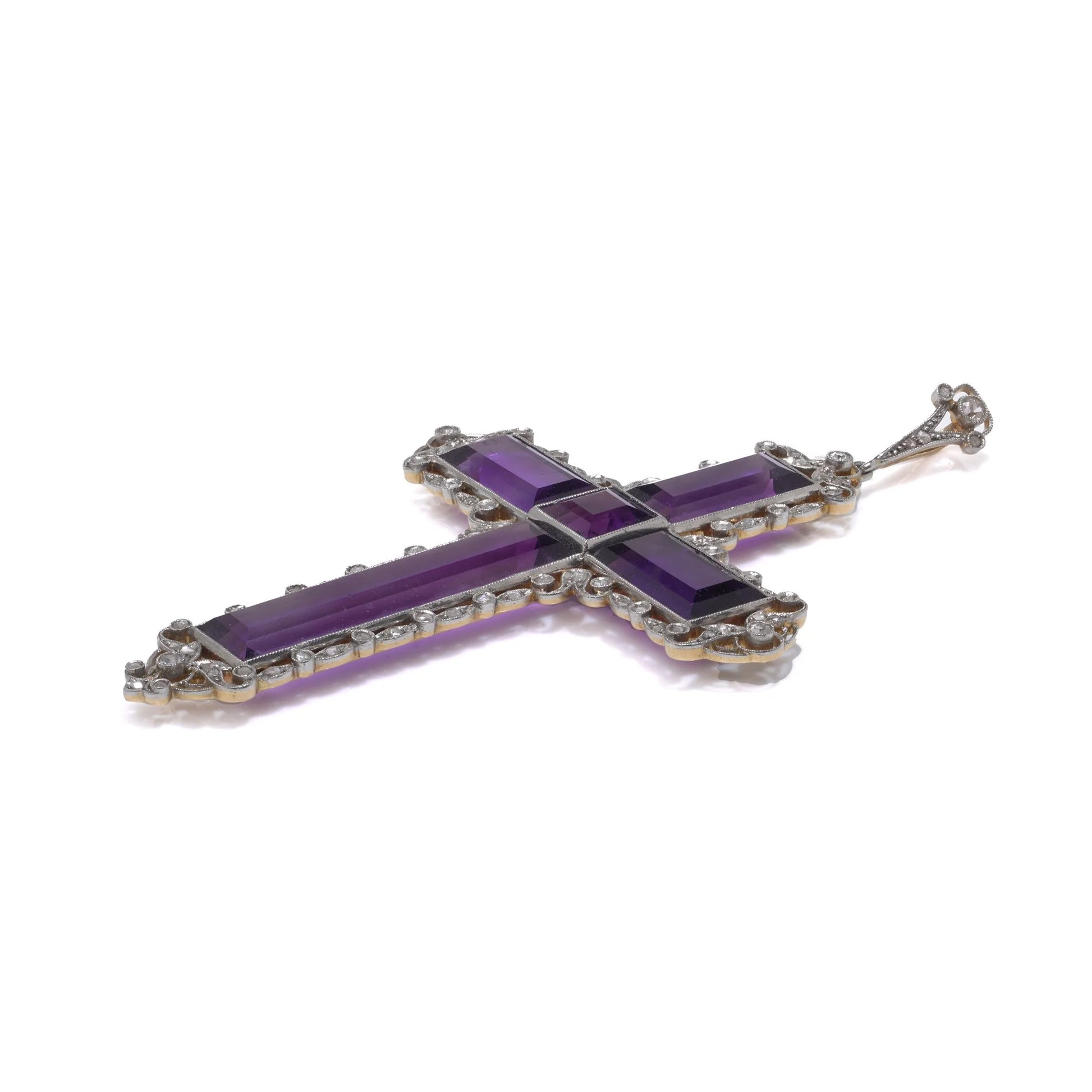 Edwardian 18 Carat Gold and Silver Amethyst Cross Pendant