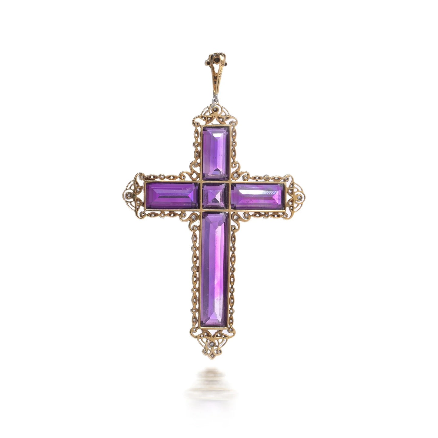 Edwardian 18 Carat Gold and Silver Amethyst Cross Pendant