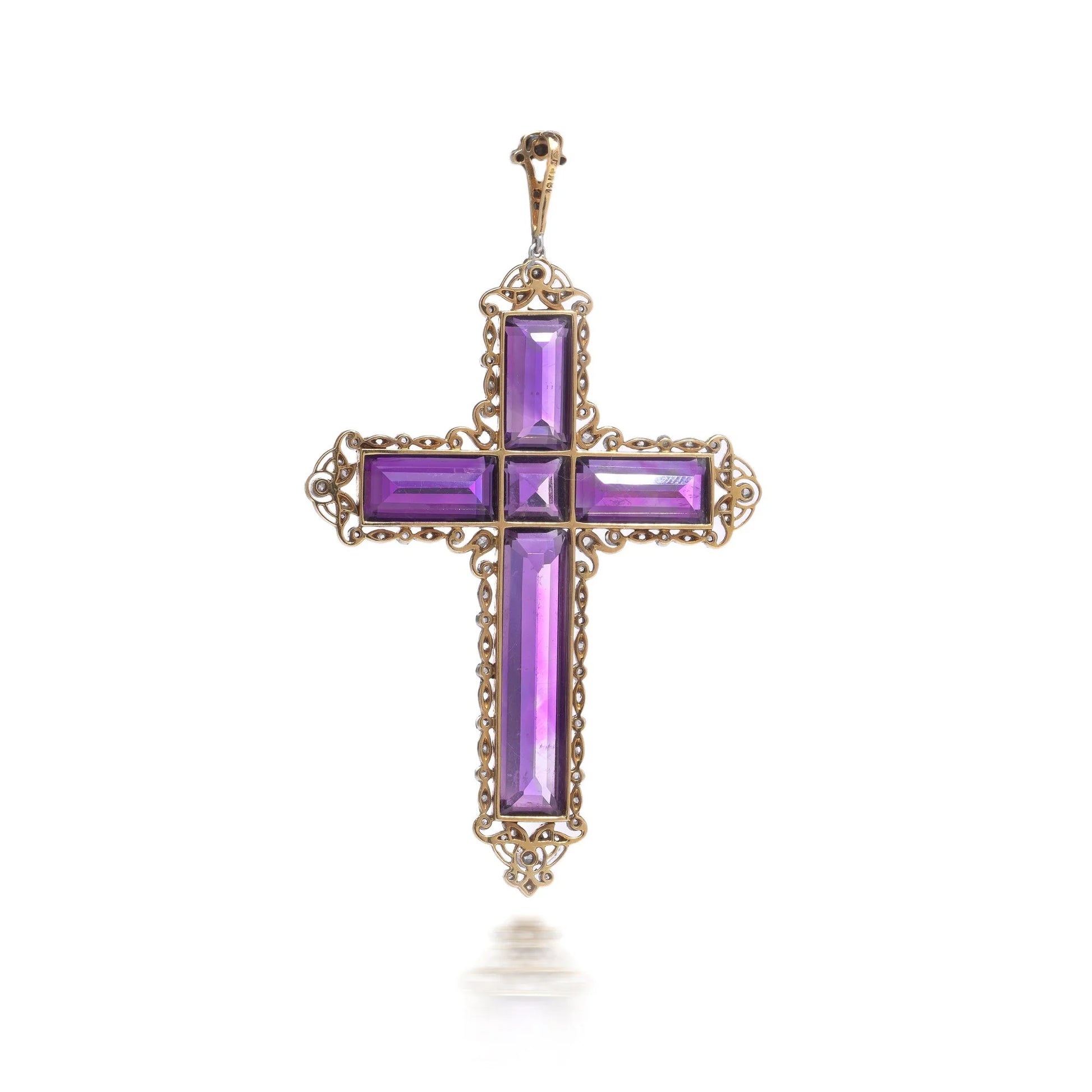 Edwardian 18 Carat Gold and Silver Amethyst Cross Pendant