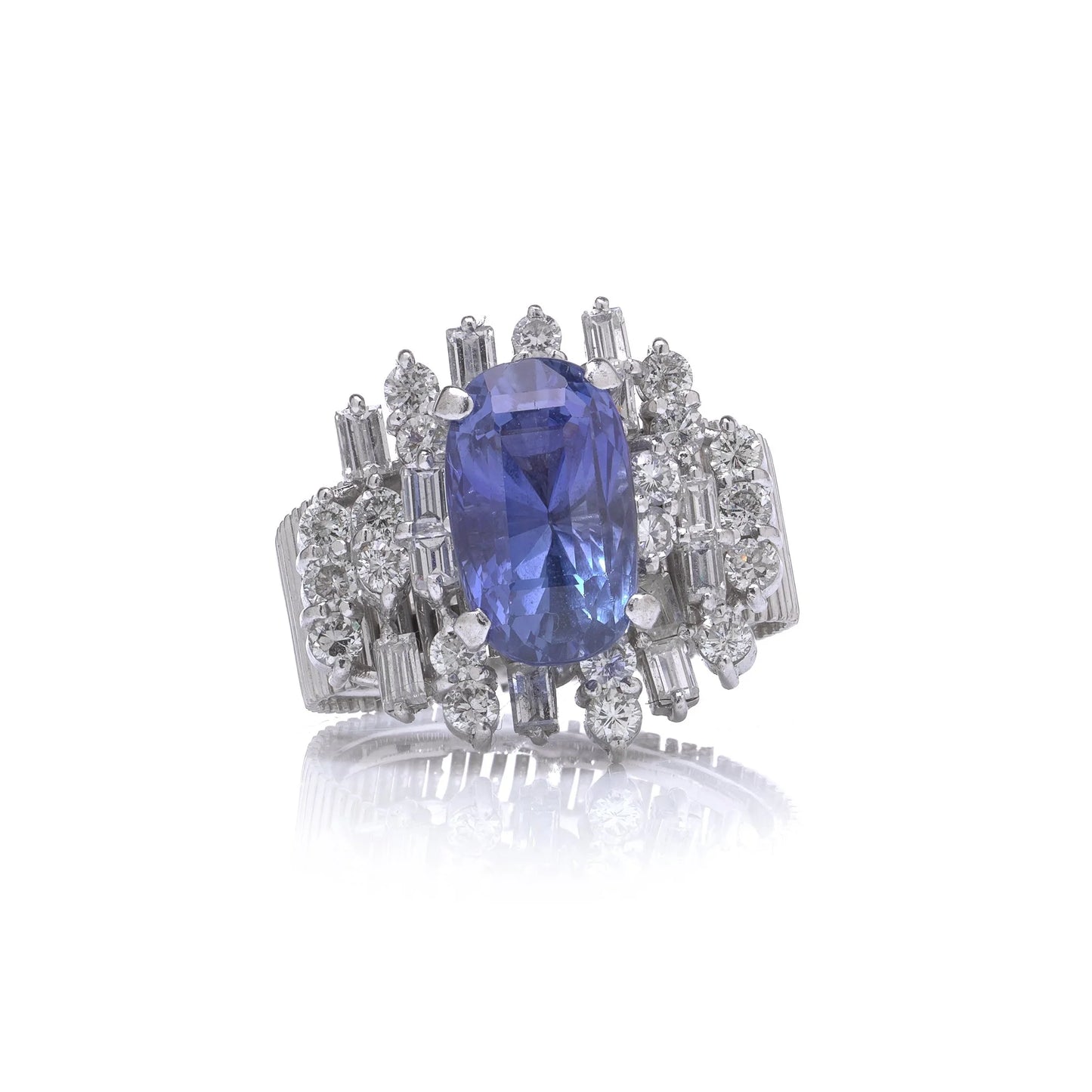 18 Carat White Gold 3 ct Ceylon Sapphire And Diamond Cluster Engagement Ring