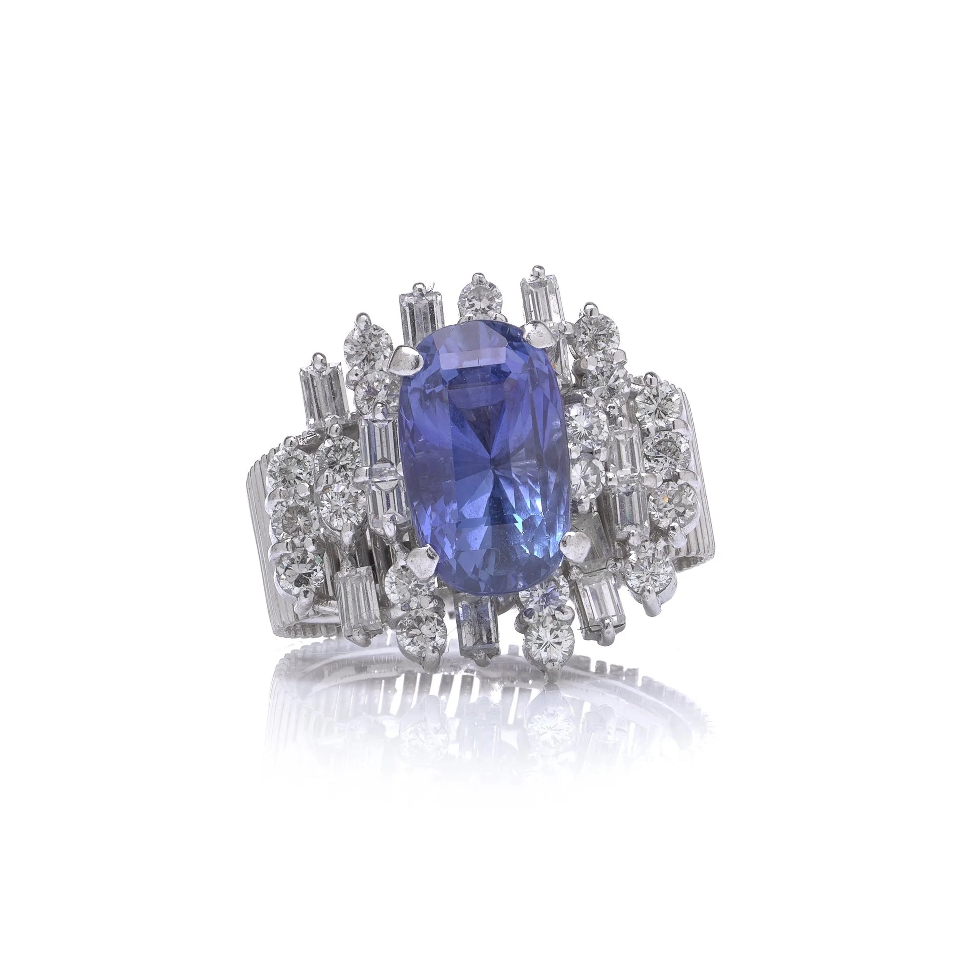 18 Carat White Gold 3 ct Ceylon Sapphire And Diamond Cluster Engagement Ring