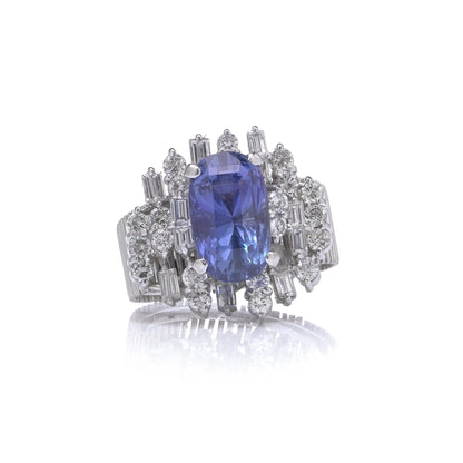 18 Carat White Gold 3 ct Ceylon Sapphire And Diamond Cluster Engagement Ring