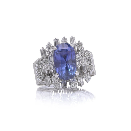 18 Carat White Gold 3 ct Ceylon Sapphire And Diamond Cluster Engagement Ring