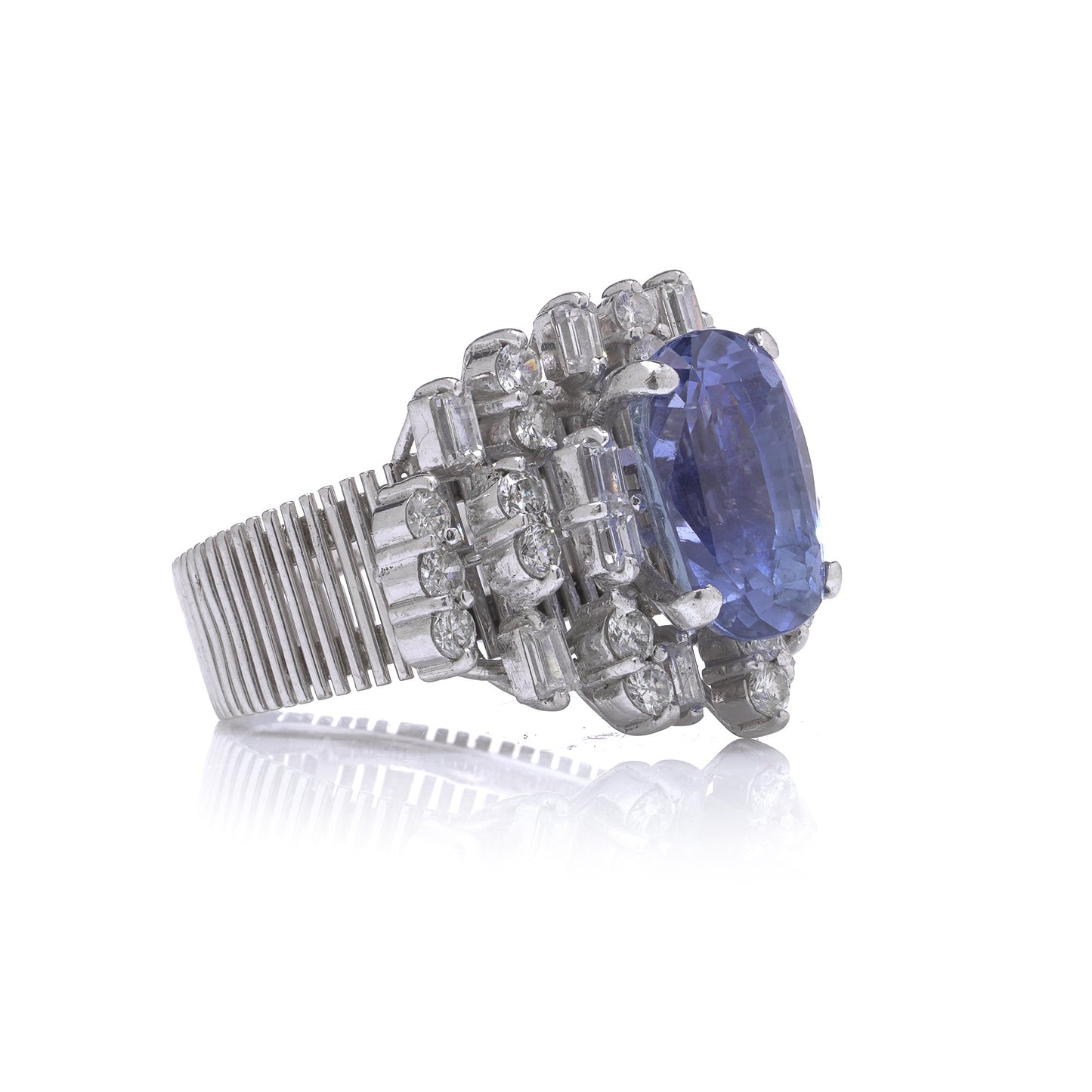 18 Carat White Gold 3 ct Ceylon Sapphire And Diamond Cluster Engagement Ring