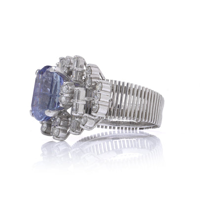 18 Carat White Gold 3 ct Ceylon Sapphire And Diamond Cluster Engagement Ring