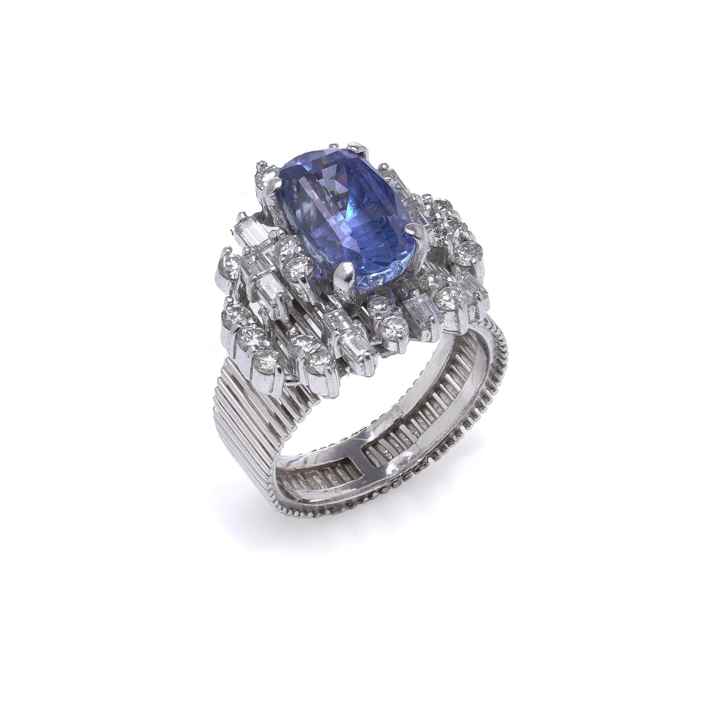 18 Carat White Gold 3 ct Ceylon Sapphire And Diamond Cluster Engagement Ring