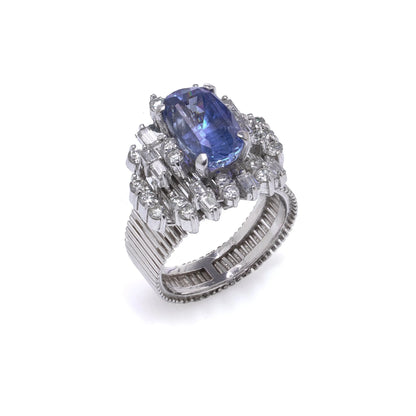 18 Carat White Gold 3 ct Ceylon Sapphire And Diamond Cluster Engagement Ring