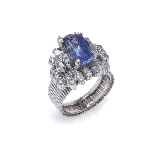 18 Carat White Gold 3 ct Ceylon Sapphire And Diamond Cluster Engagement Ring