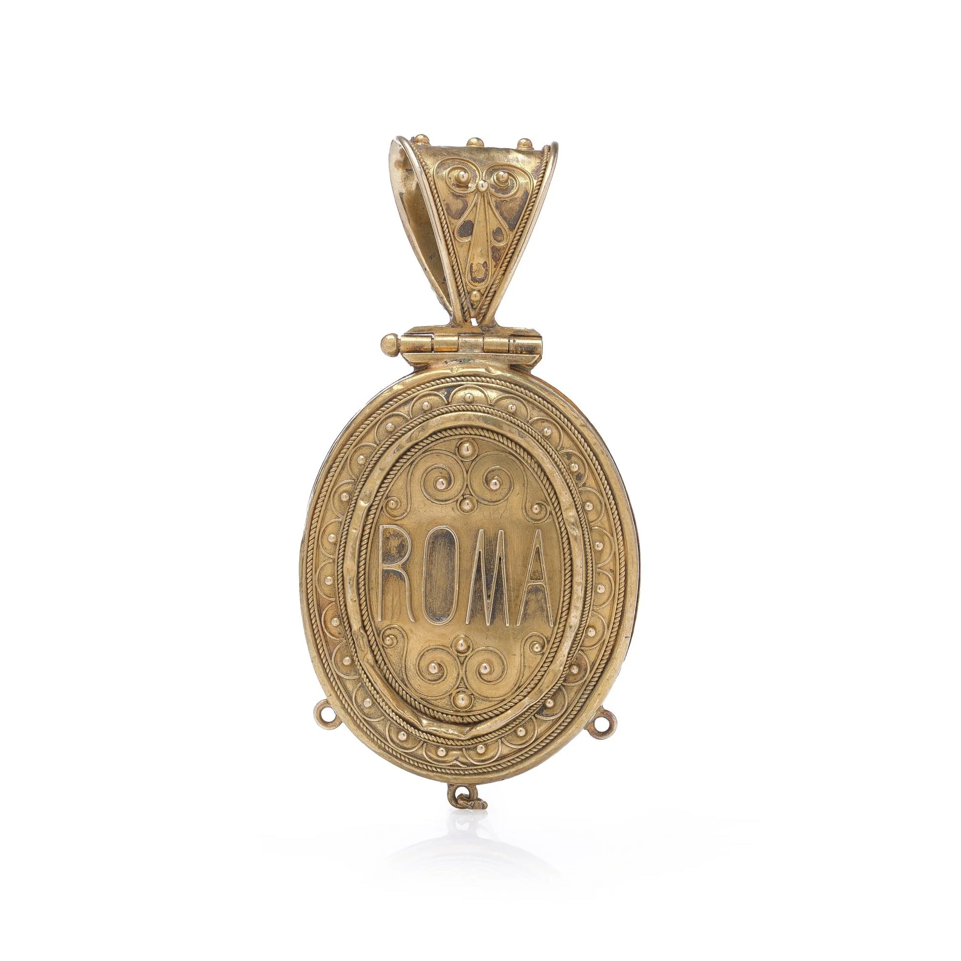 Italian 21 Carat Gold Micro Mosaic Dove Locket, 19th Century