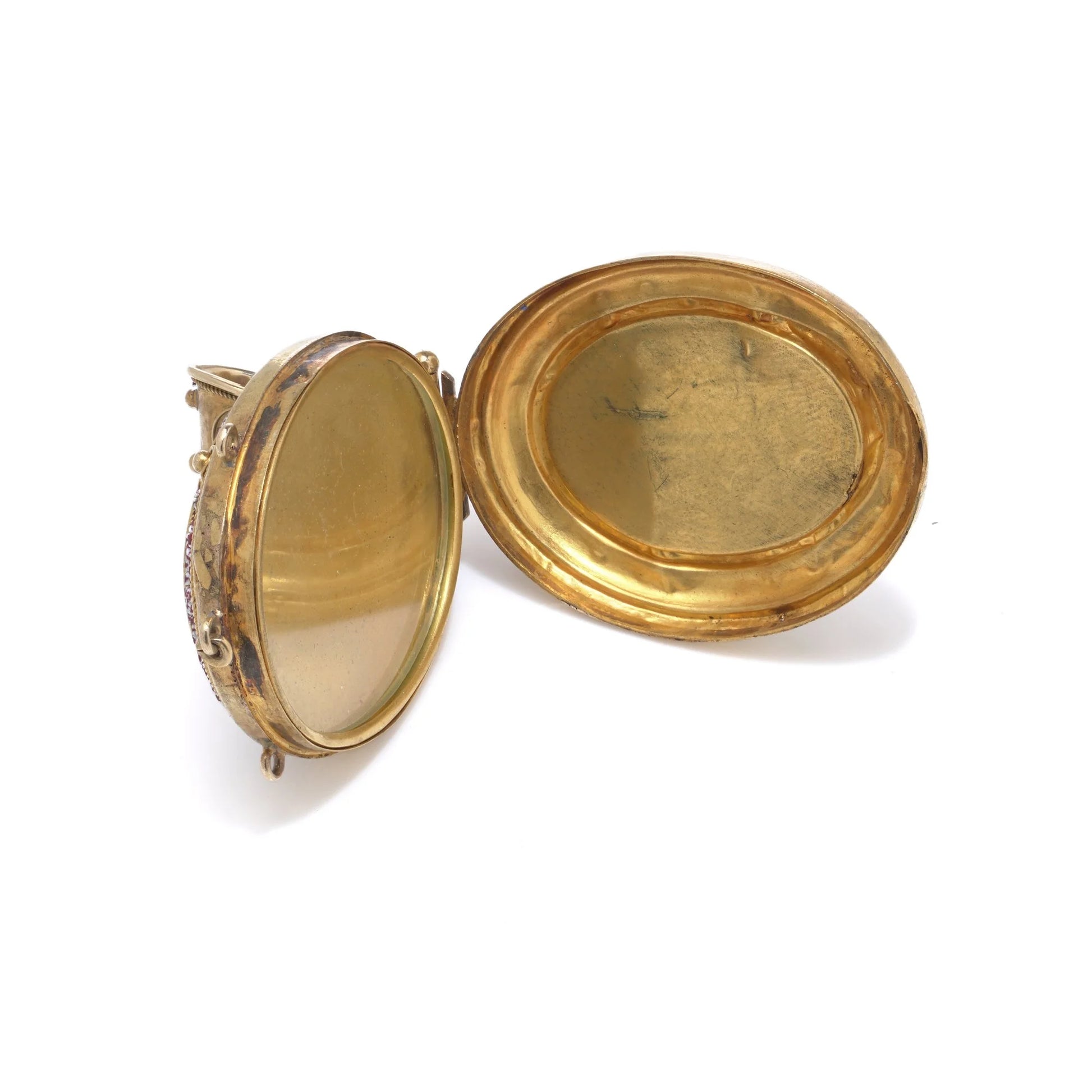 Italian 21 Carat Gold Micro Mosaic Dove Locket, 19th Century