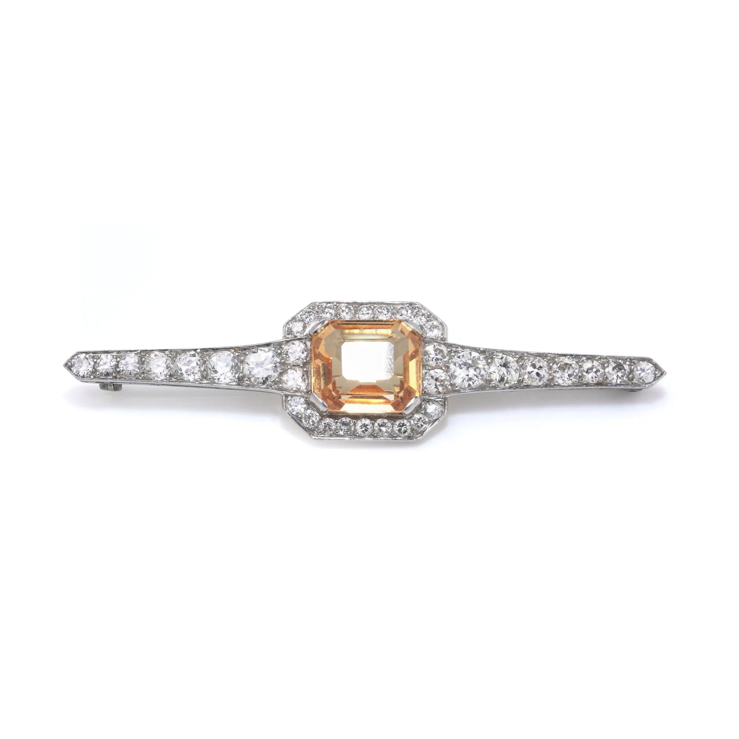 Vintage 1970's 18 Carat White Gold Topaz And Diamond Bar Brooch