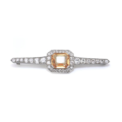 Vintage 1970's 18 Carat White Gold Topaz And Diamond Bar Brooch