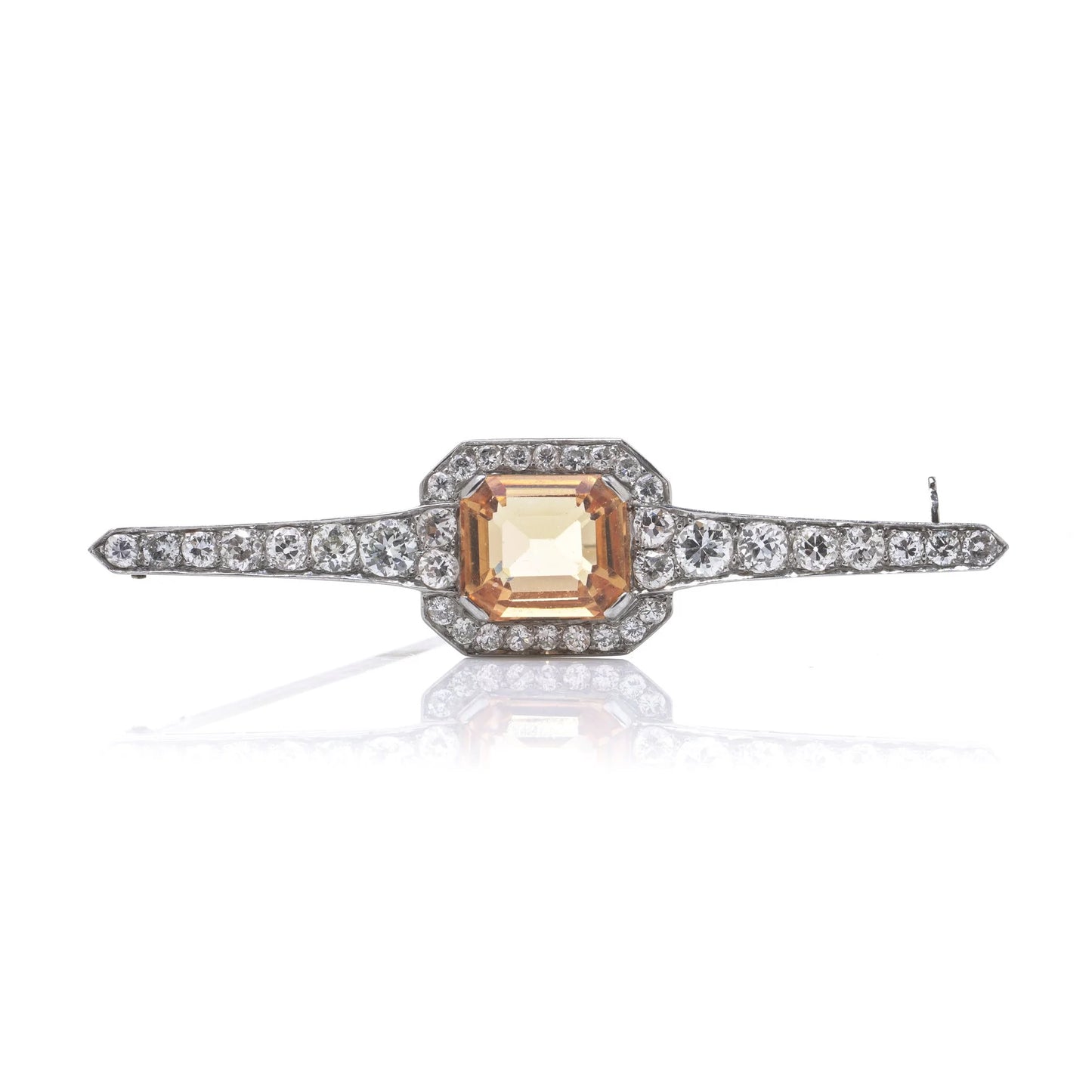 Vintage 1970's 18 Carat White Gold Topaz And Diamond Bar Brooch
