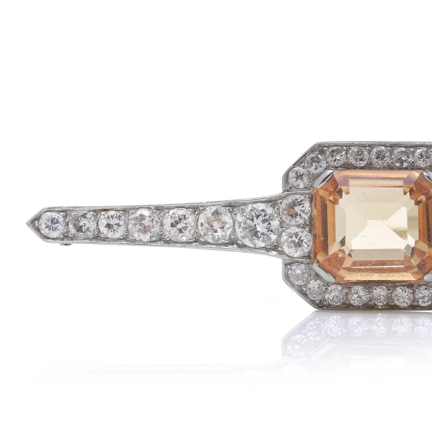 Vintage 1970's 18 Carat White Gold Topaz And Diamond Bar Brooch