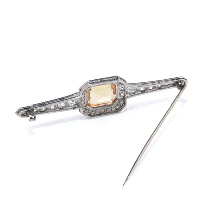 Vintage 1970's 18 Carat White Gold Topaz And Diamond Bar Brooch