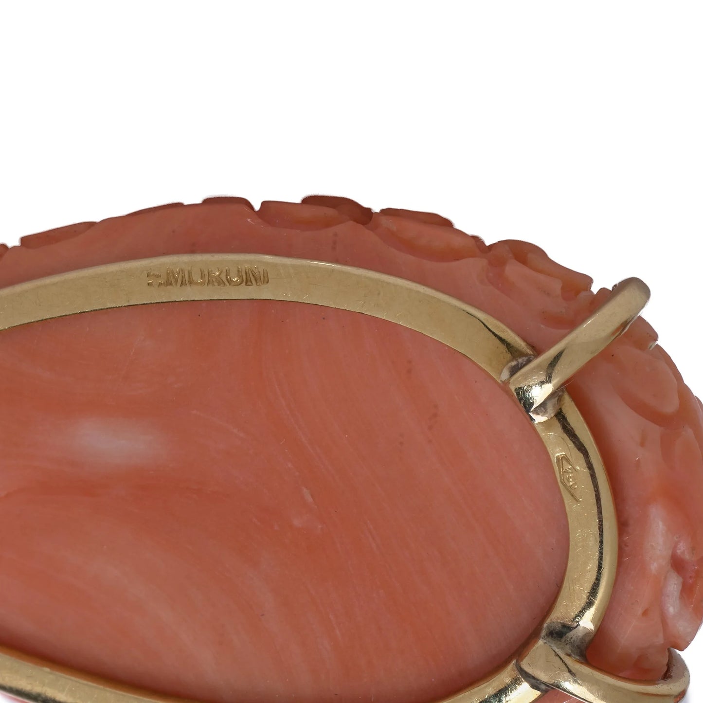 F. Moroni 18 Carat Gold Carved Coral, Emerald And Diamond Earrings