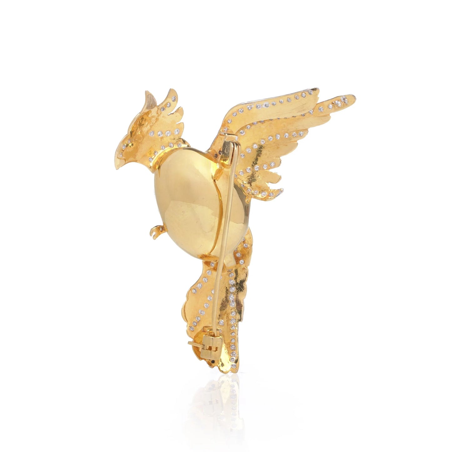 18 Carat Gold Cockatoo Brooch With South Sea Pearl And Diamonds