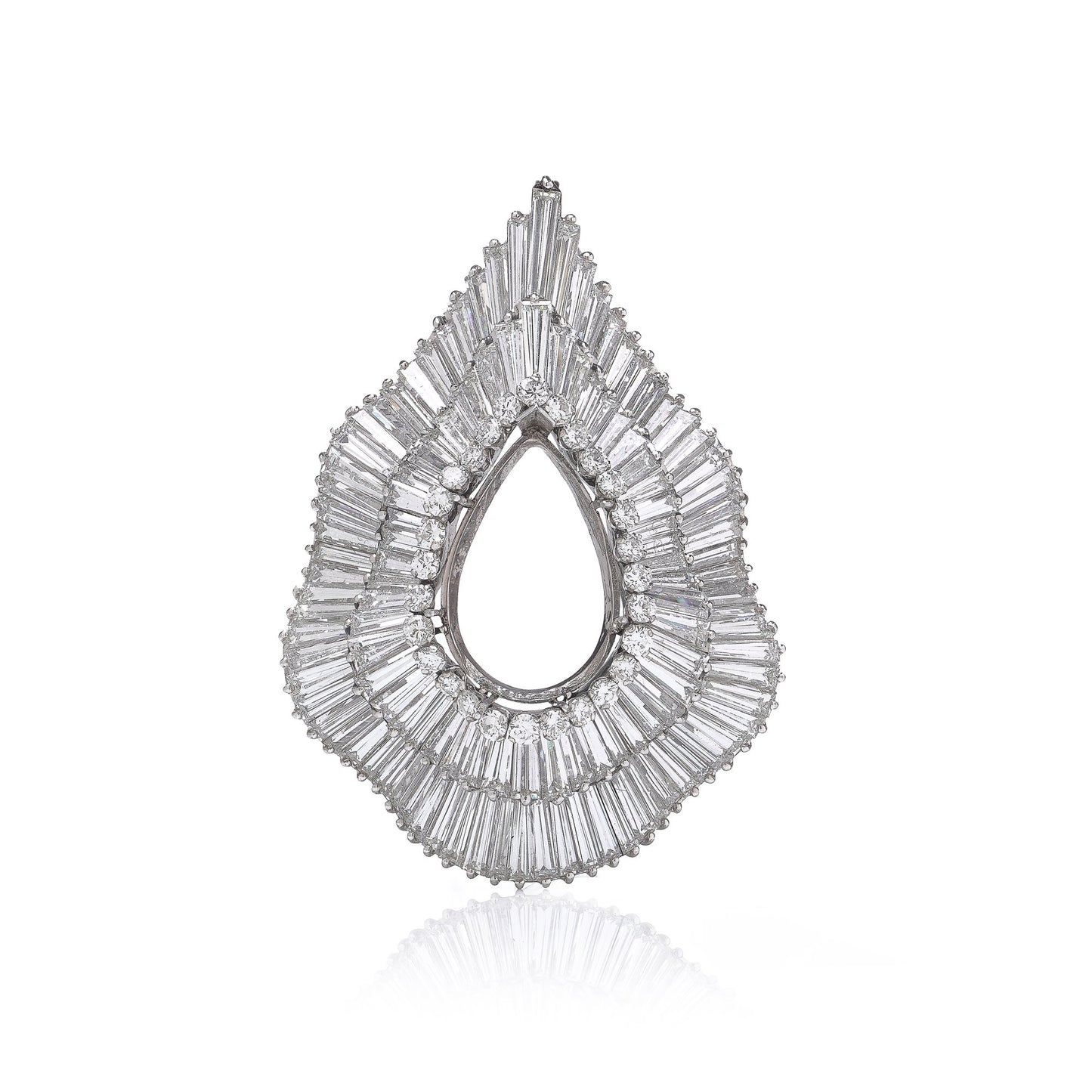 Platinum Diamond Pendant With Baguette And Round-Cut Diamonds