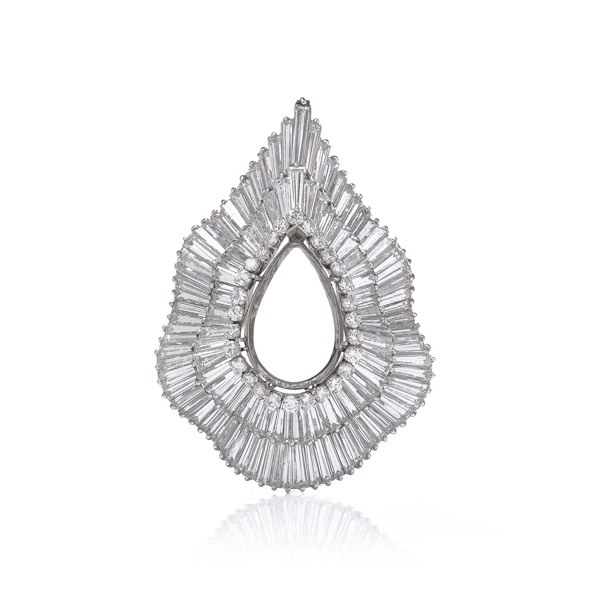 Platinum Diamond Pendant With Baguette And Round-Cut Diamonds