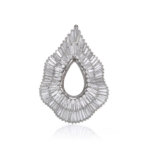 Platinum Diamond Pendant With Baguette And Round-Cut Diamonds