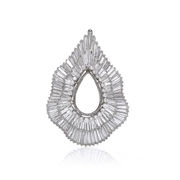 Platinum Diamond Pendant With Baguette And Round-Cut Diamonds
