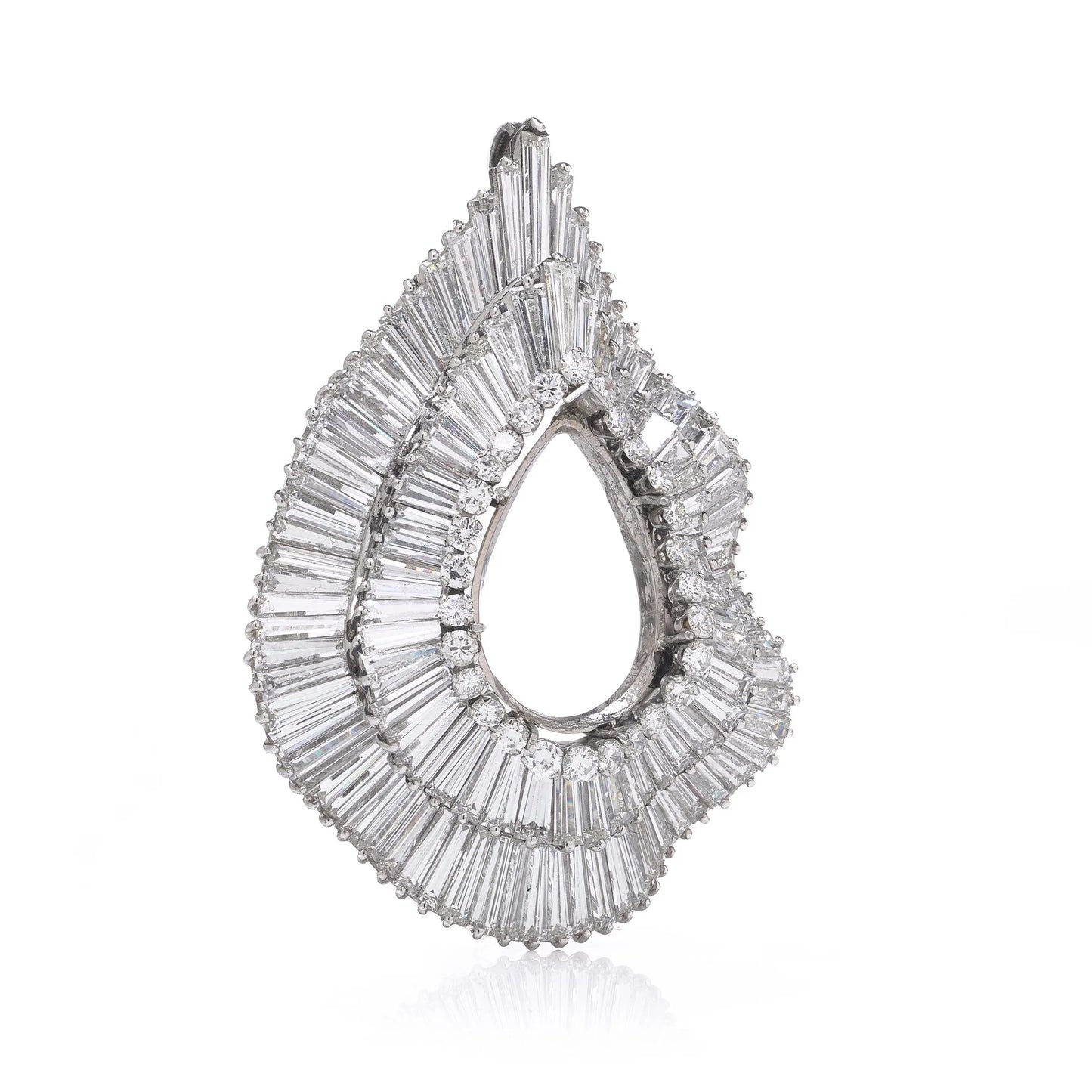 Platinum Diamond Pendant With Baguette And Round-Cut Diamonds