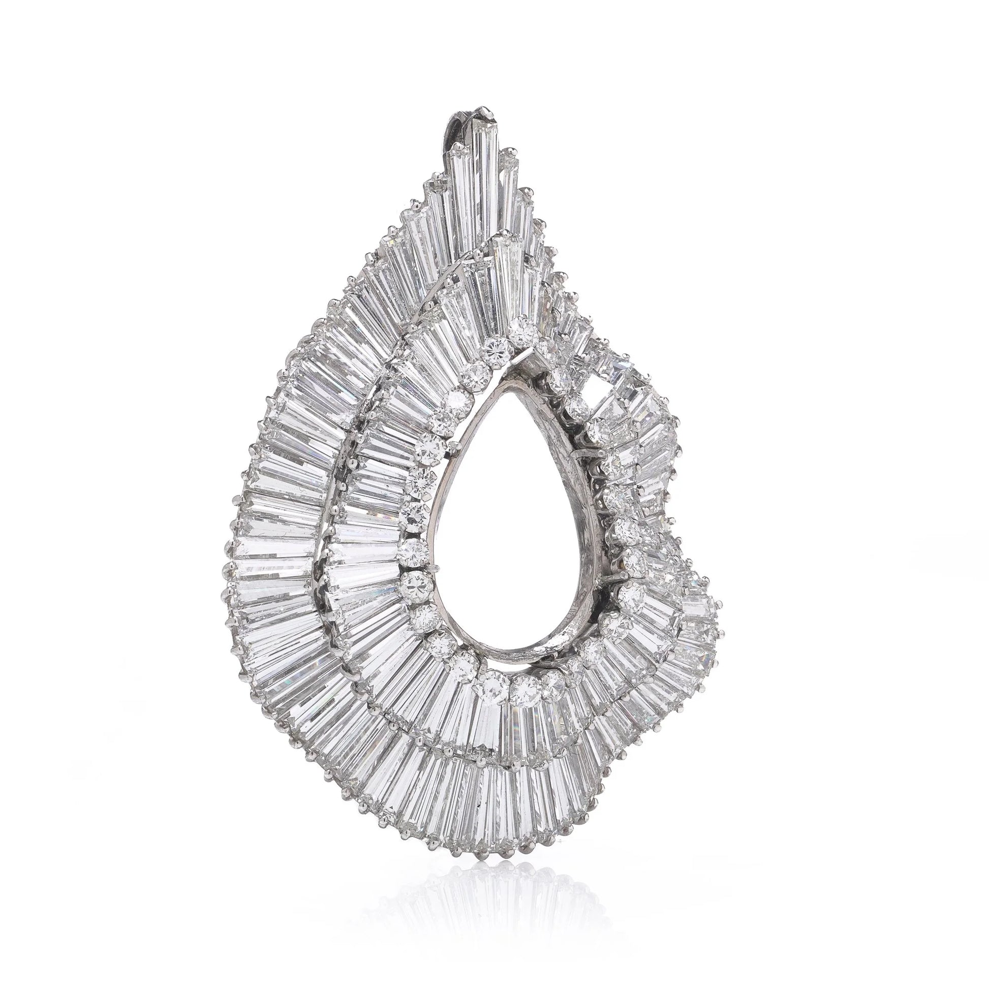 Platinum Diamond Pendant With Baguette And Round-Cut Diamonds