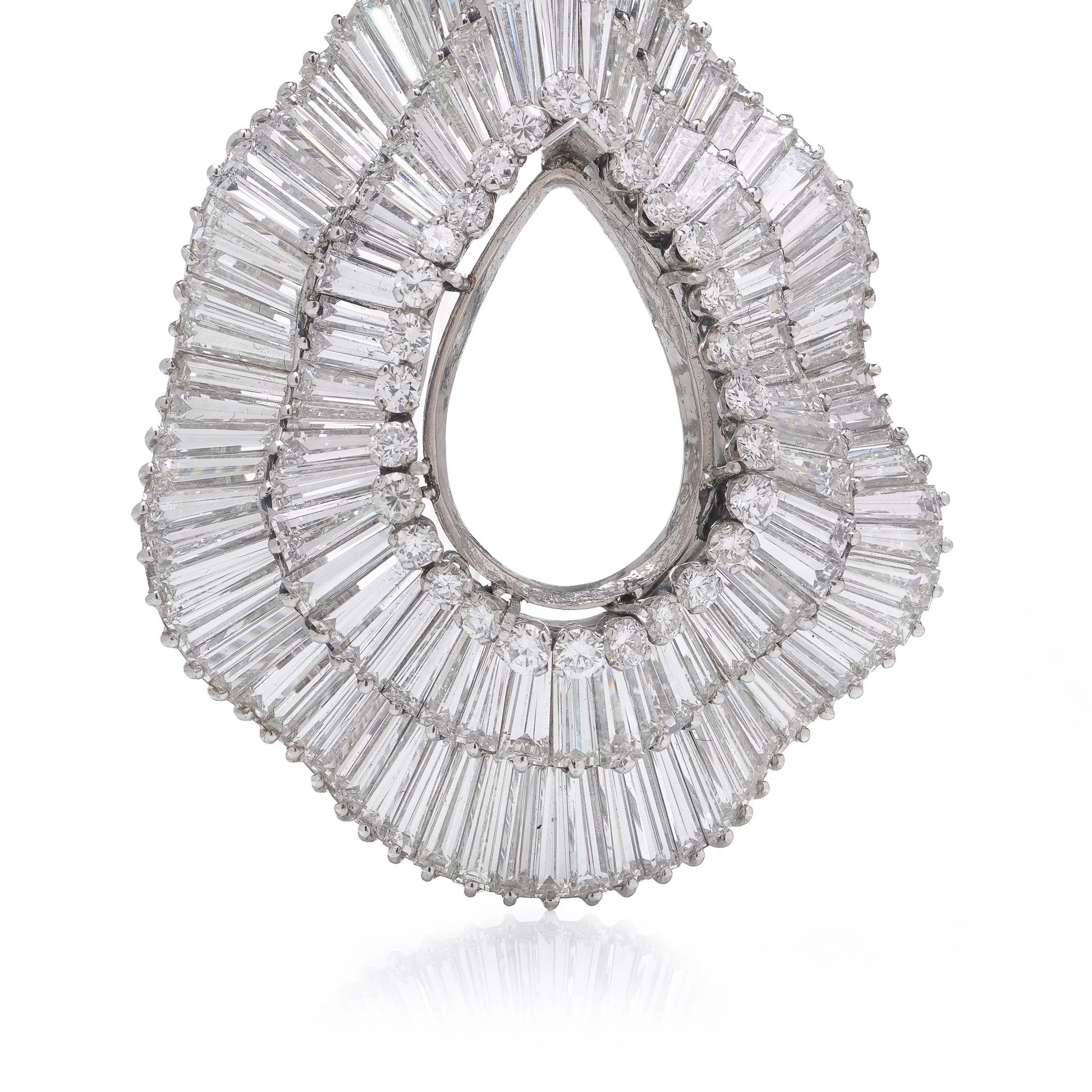 Platinum Diamond Pendant With Baguette And Round-Cut Diamonds
