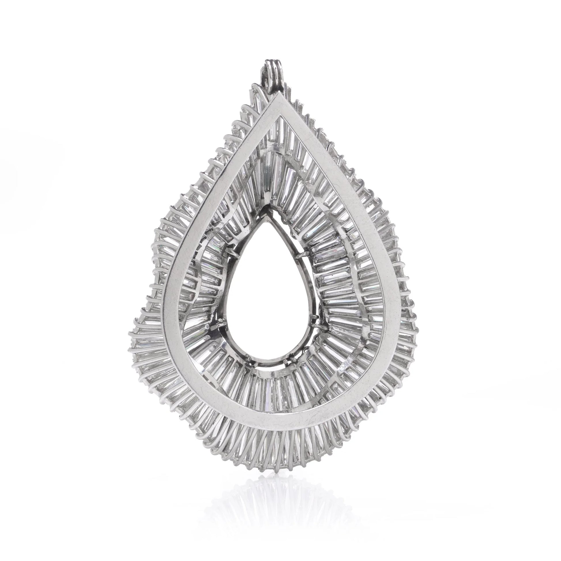 Platinum Diamond Pendant With Baguette And Round-Cut Diamonds