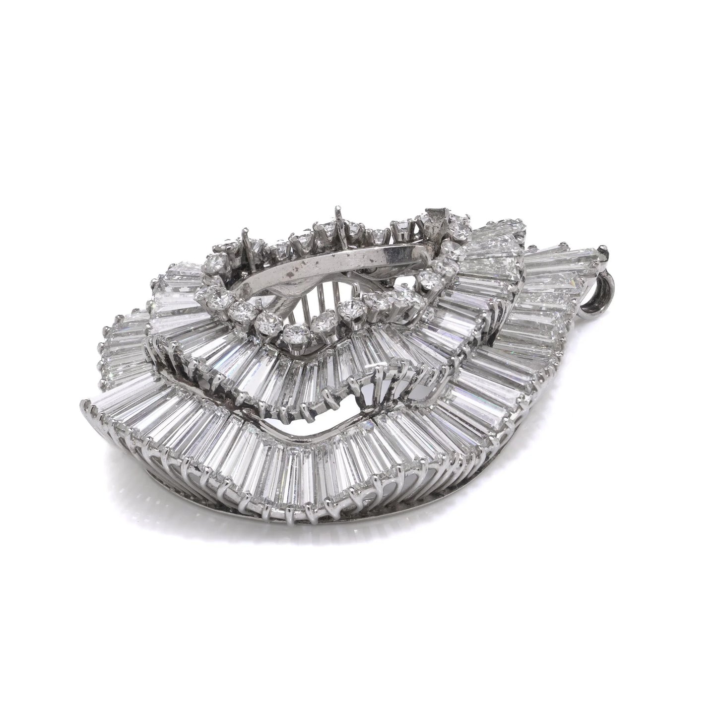 Platinum Diamond Pendant With Baguette And Round-Cut Diamonds