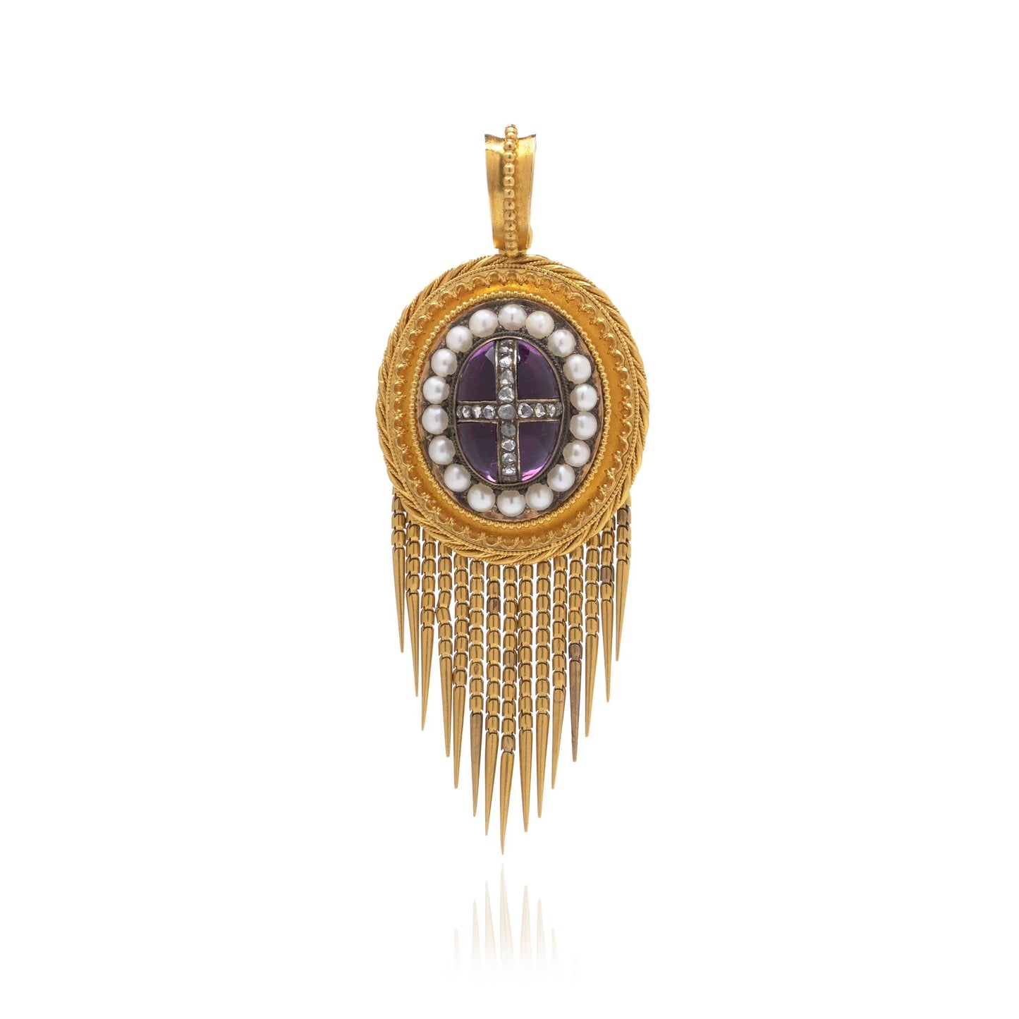 Victorian 21 Carat Gold Amethyst, Pearl And Diamond Pendant