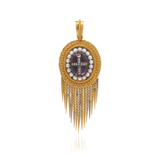 Victorian 21 Carat Gold Amethyst, Pearl And Diamond Pendant