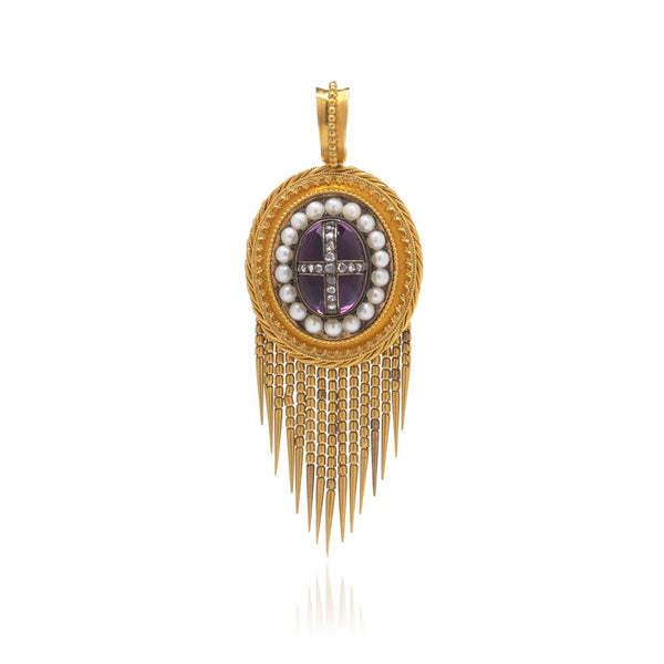 Victorian 21 Carat Gold Amethyst, Pearl And Diamond Pendant