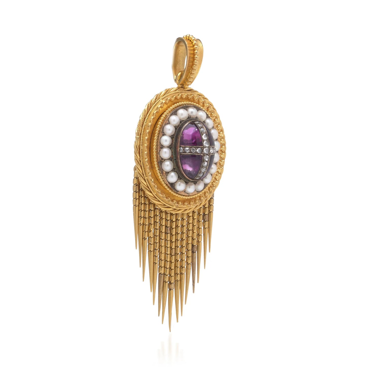 Victorian 21 Carat Gold Amethyst, Pearl And Diamond Pendant