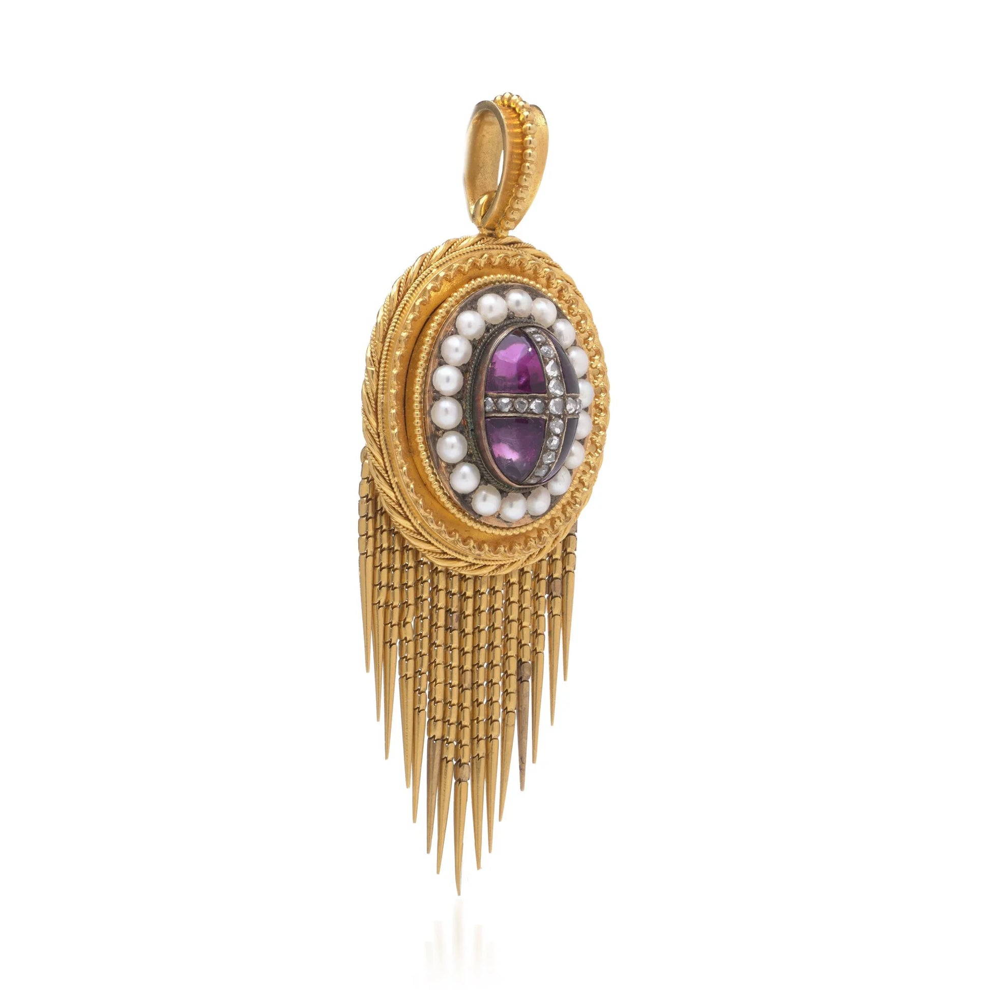 Victorian 21 Carat Gold Amethyst, Pearl And Diamond Pendant