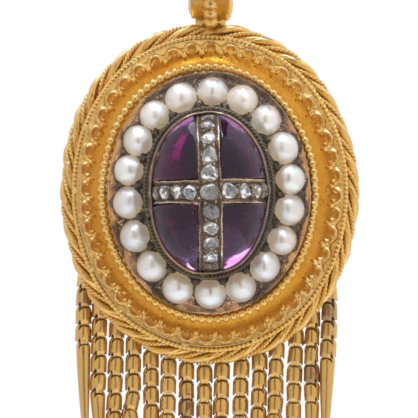 Victorian 21 Carat Gold Amethyst, Pearl And Diamond Pendant