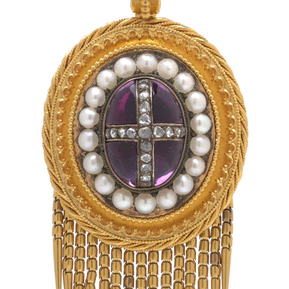 Victorian 21 Carat Gold Amethyst, Pearl And Diamond Pendant