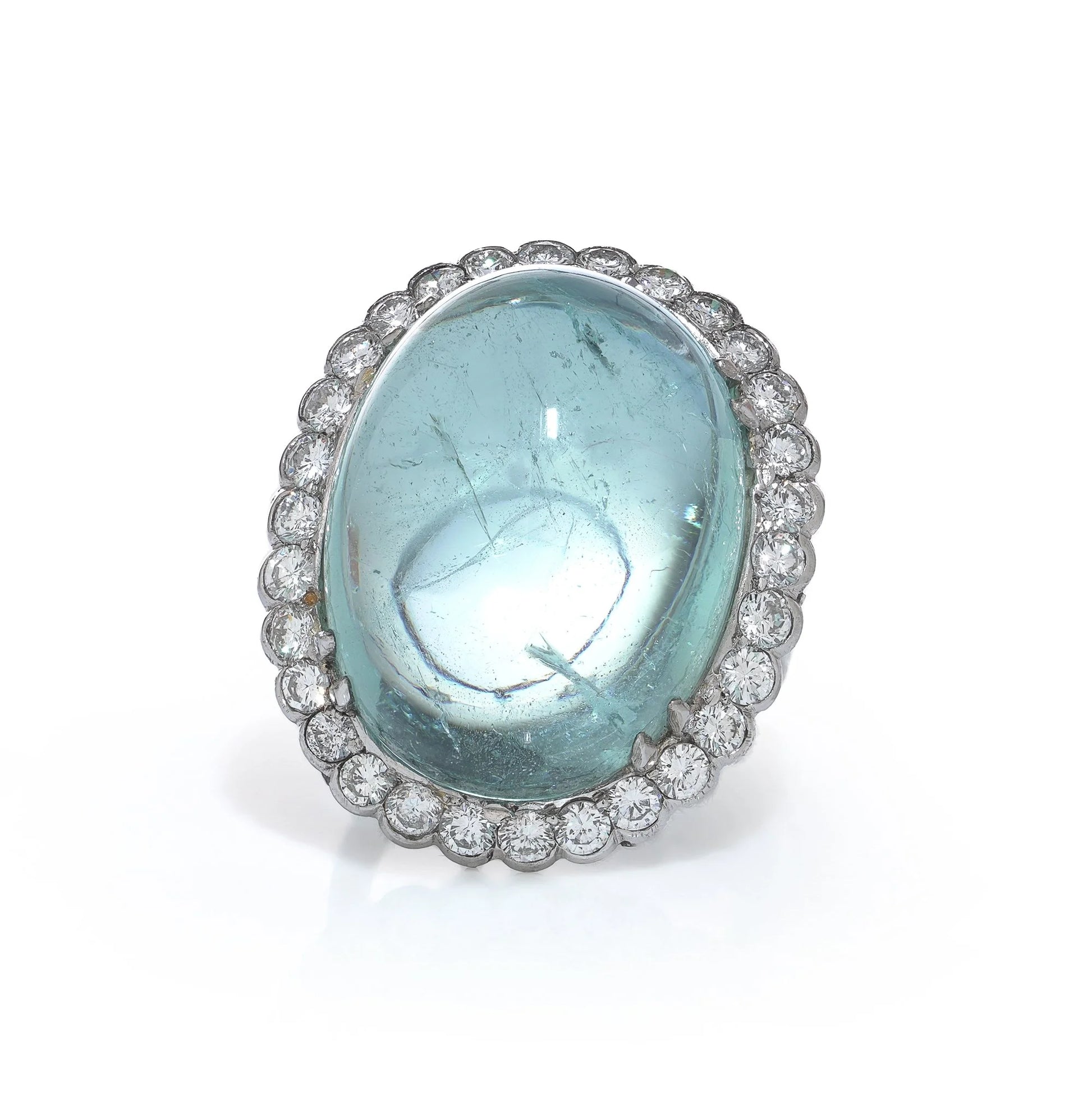 Vintage Platinum Cabochon Aquamarine And Diamond Ring