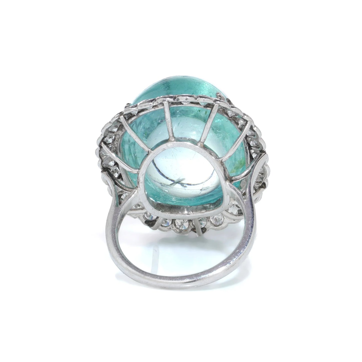 Vintage Platinum Cabochon Aquamarine And Diamond Ring