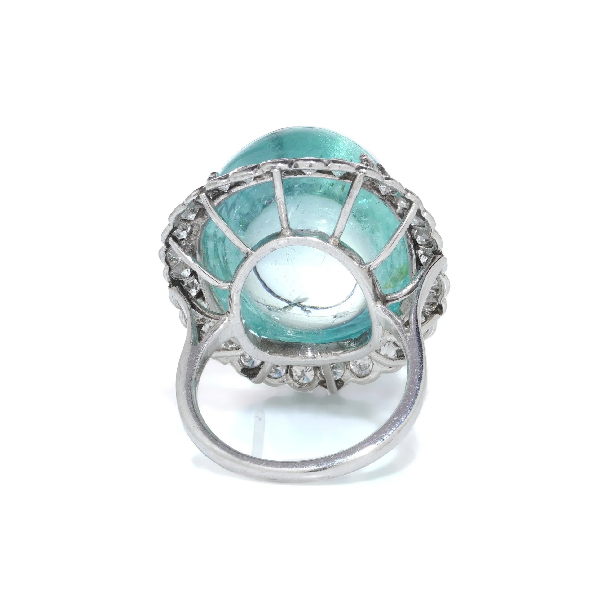 Vintage Platinum Cabochon Aquamarine And Diamond Ring