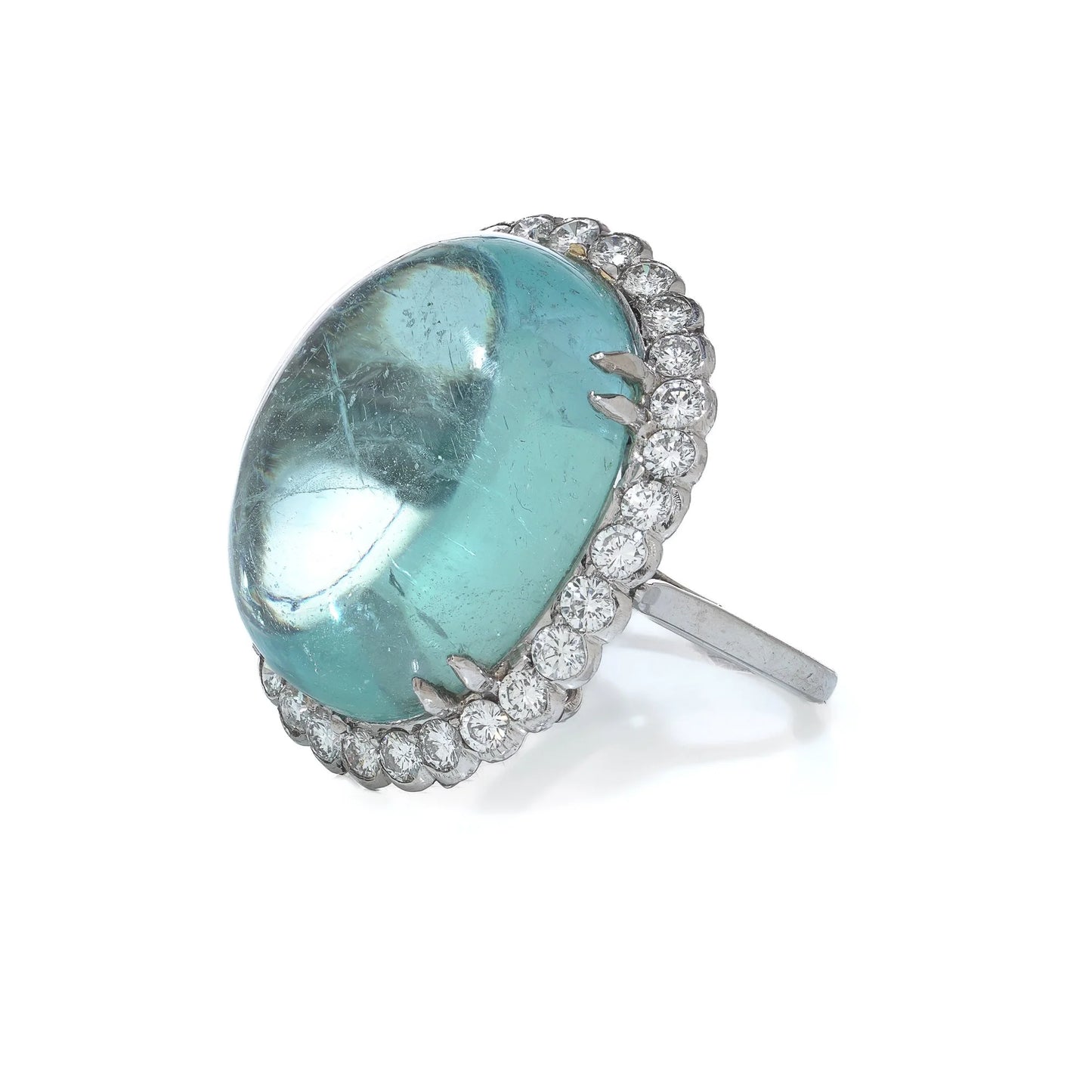 Vintage Platinum Cabochon Aquamarine And Diamond Ring