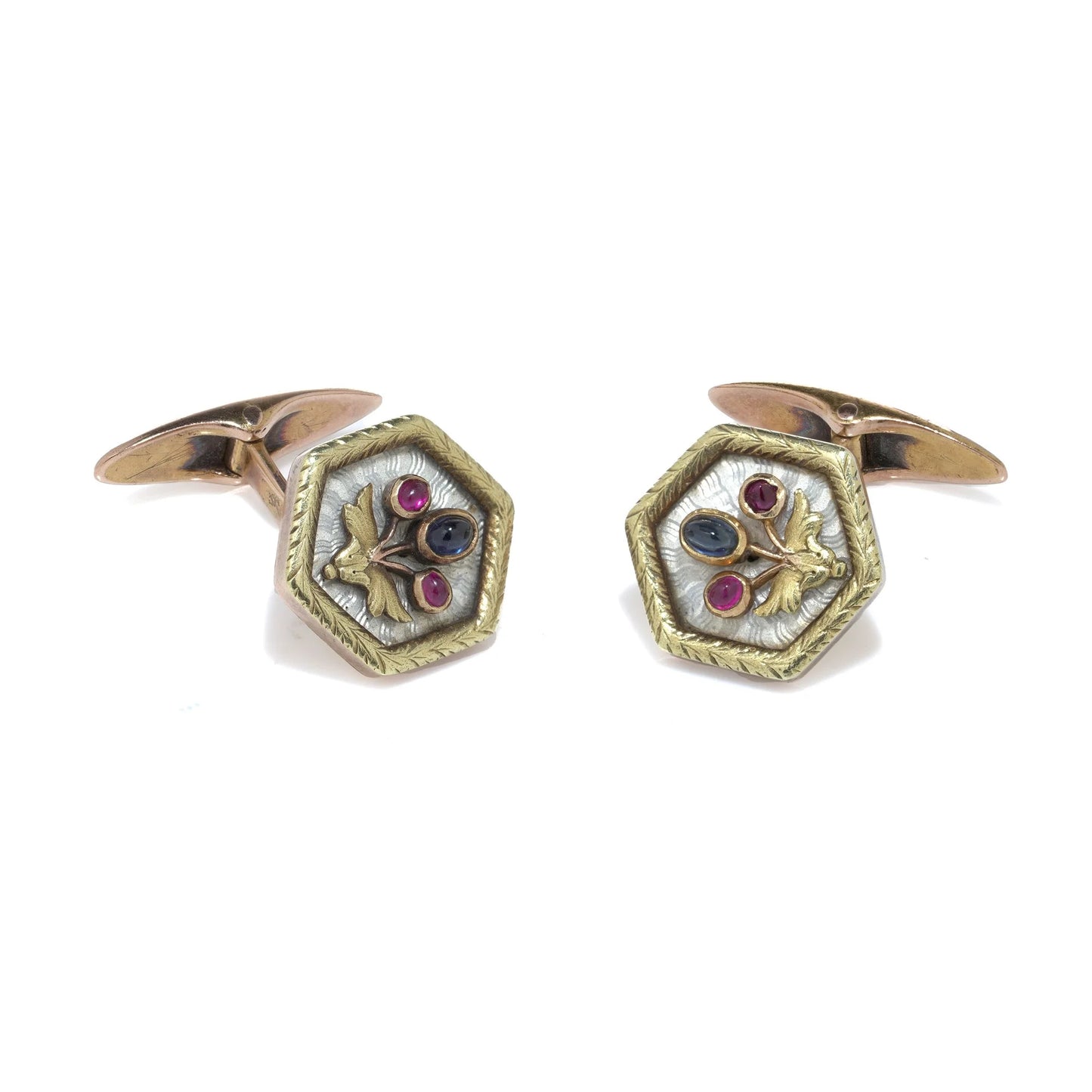 Russian Faberge Workmaster 14 Carat Gold Enamel and Gem-Set Cufflinks