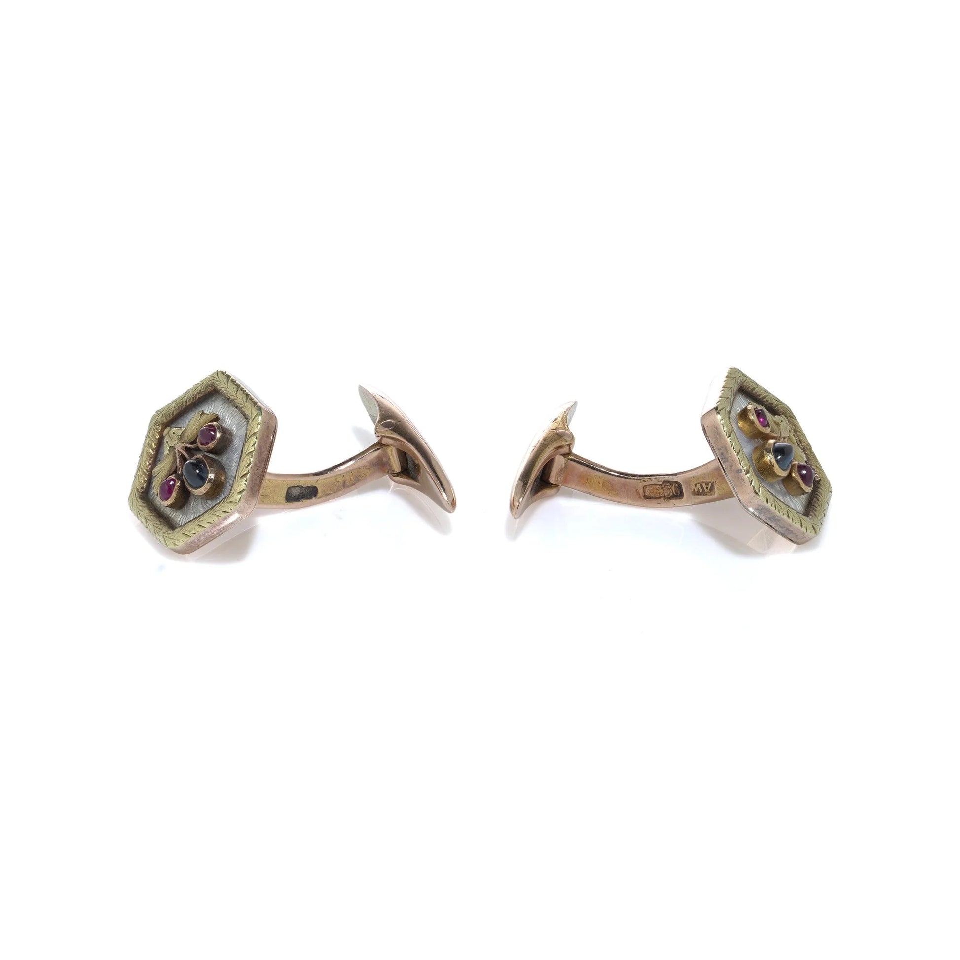 Russian Faberge Workmaster 14 Carat Gold Enamel and Gem-Set Cufflinks