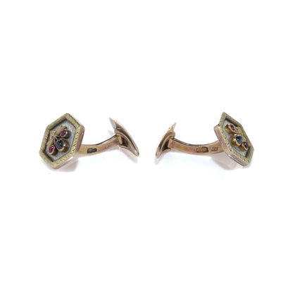 Russian Faberge Workmaster 14 Carat Gold Enamel and Gem-Set Cufflinks